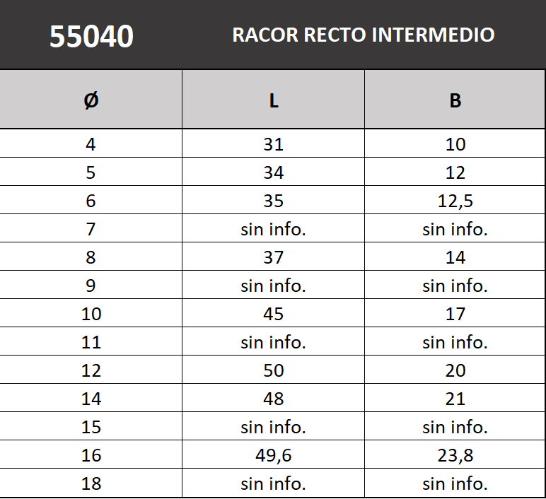 Racor recto intermedio
