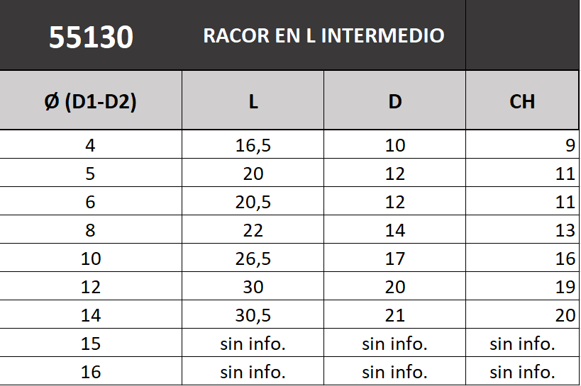 Racor en L intermedio