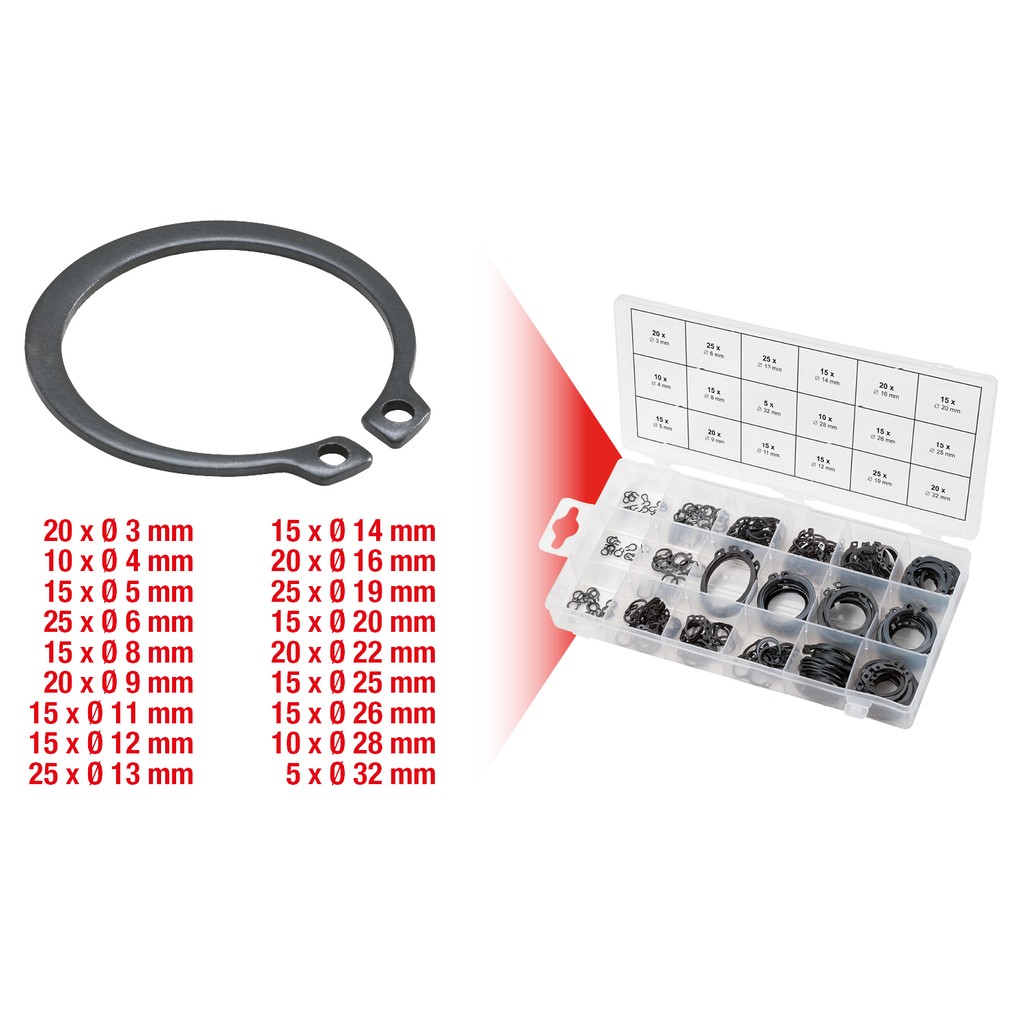 Caja con surtido anillos de retención exteriores